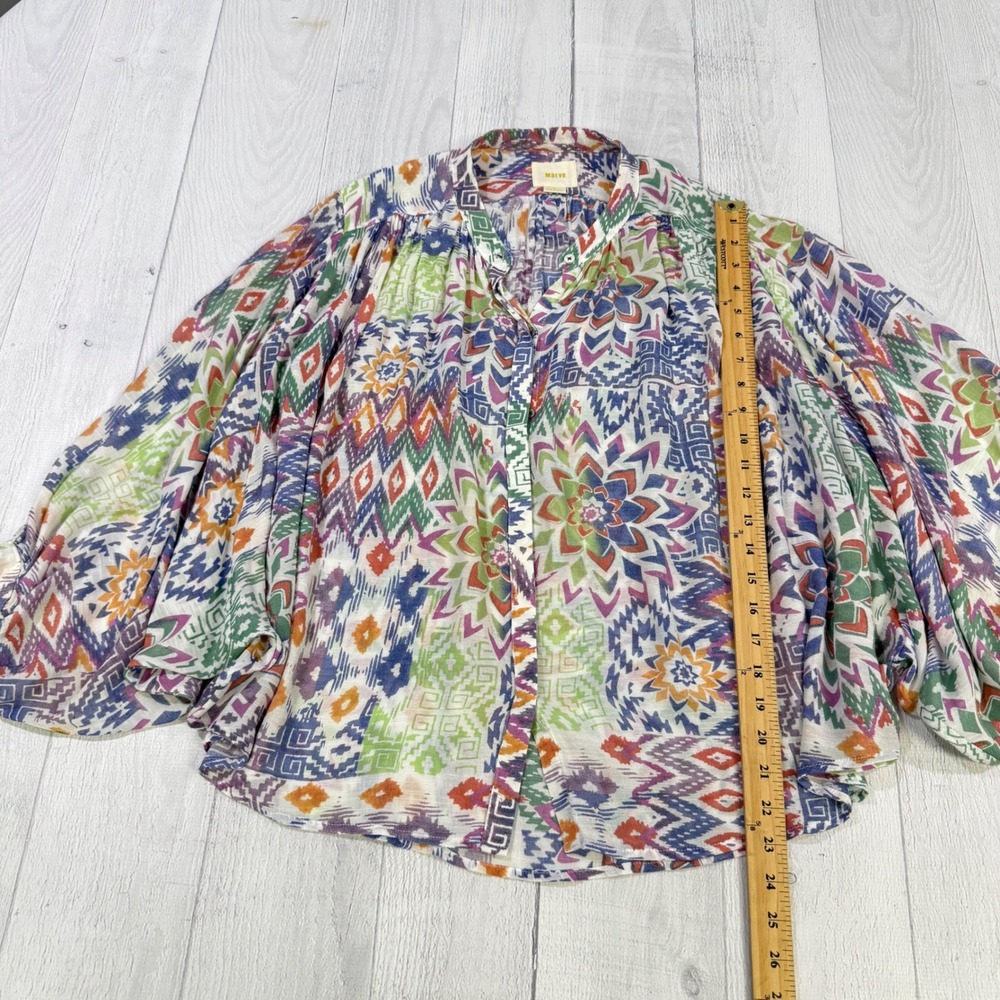 Maeve Anthropologie Womens Large Multi Color Geometric Ikat Button Front Blouse - Picture 2 of 8